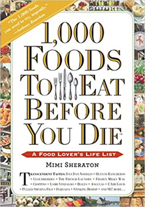 Book cover for "1,000 Foods To Eat Before You Die" by Mimi Sheraton