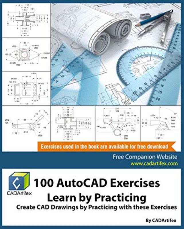 Book cover for "100 AutoCAD Exercises" by CADArtifex