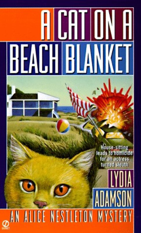 Book cover for "A Cat on a Beach Blanket" by Lydia Adamson