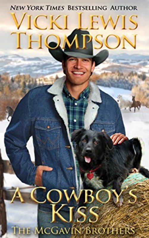 Book cover for "A Cowboy's Kiss" by Vicki Lewis Thompson