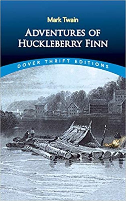 Book cover for "The Adventures of Huckleberry Finn" by Mark Twain