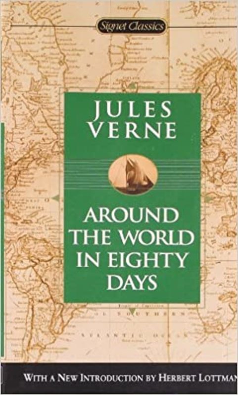 Book cover for "Around the World in Eighty Days" by Jules Verne