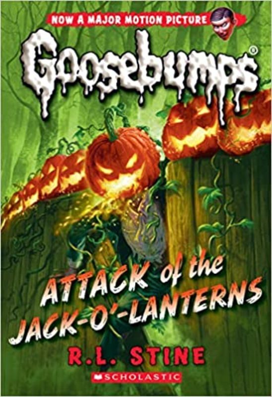 Book cover for "Attack of the Jack-O'-Lanterns" by R.L. Stine