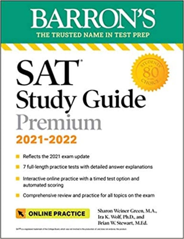 Book cover for "Barron's SAT Study Guide Premium, 2021-2022" by Barron's