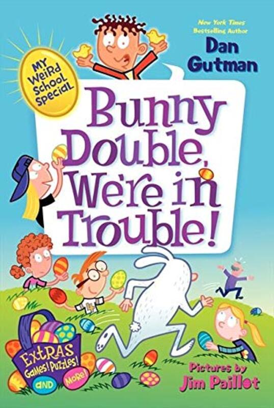 Book cover for "Bunny Double, We're in Trouble!" by Dan Gutman