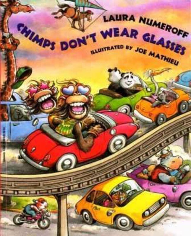 Book cover for "Chimps Don't Wear Glasses" by Laura Joffe Numeroff