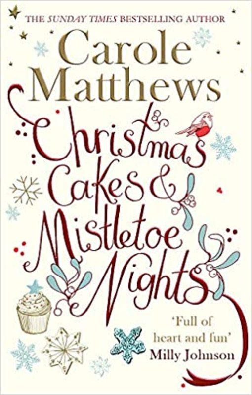 Book cover for "Christmas Cakes and Mistletoe Nights" by Carole Matthews
