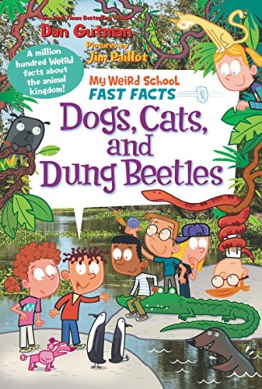 Book cover for "Dogs, Cats, and Dung Beetles" by Dan Gutman