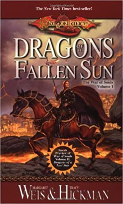 Book cover for "Dragons of a Fallen Sun" by Margaret Weis