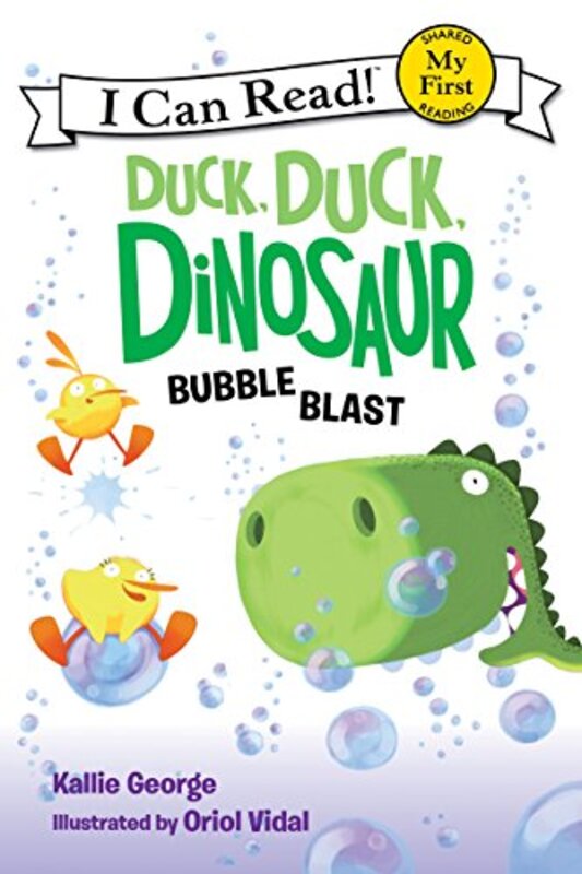 Book cover for "Duck, Duck, Dinosaur: Bubble Blast" by Kallie George