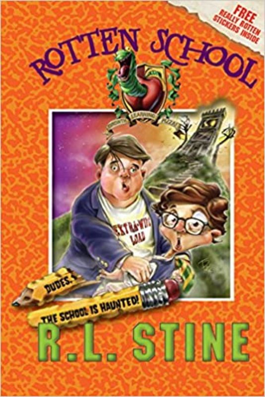 Book cover for "Dudes, the School Is Haunted!" by RL Stine
