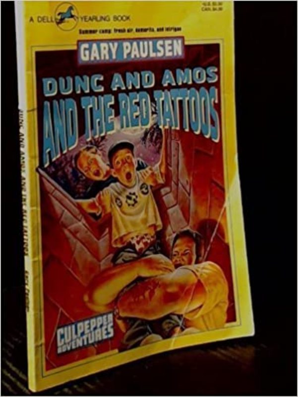 Book cover for "Dunc and Amos and the Red Tattoos" by Gary Paulsen