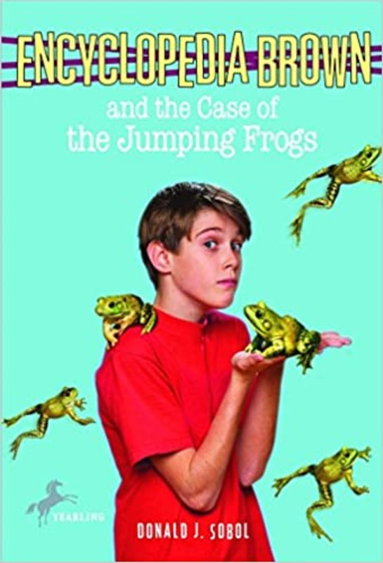 Book cover for "Encyclopedia Brown and the Case of the Jumping Frogs" by Donald J Sobol