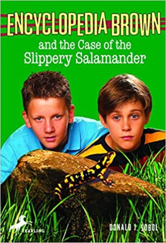 Book cover for "Encyclopedia Brown and the Case of the Slippery Salamander" by Donald J Sobol