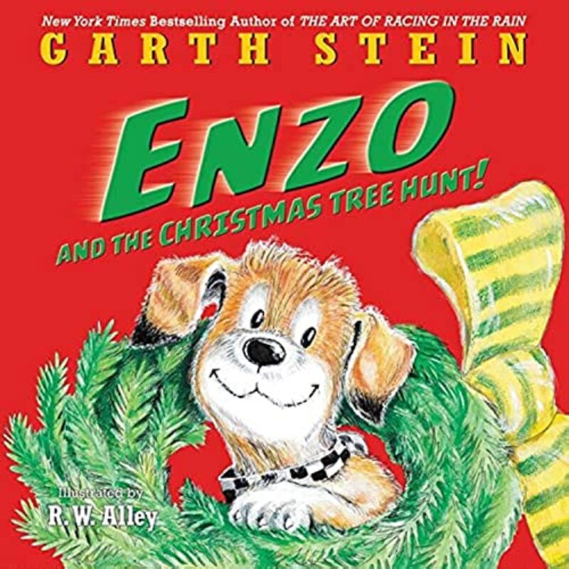 Book cover for "Enzo and the Christmas Tree Hunt!" by Garth Stein