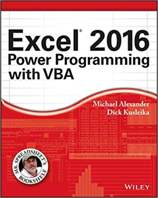 Book cover for "Excel 2016 Power Programming with VBA" by Michael Alexander
