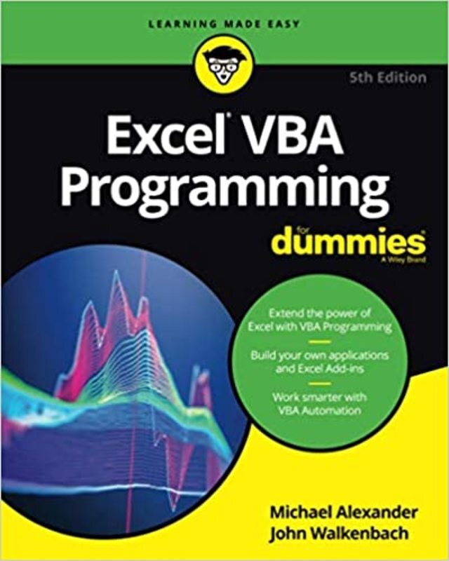 Book cover for "Excel VBA Programming For Dummies" by Michael Alexander