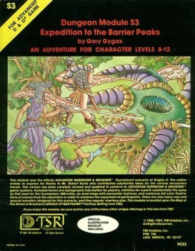 Book cover for "Expedition to the Barrier Peaks" by Gary Gygax