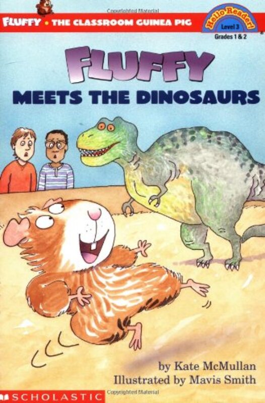 Book cover for "Fluffy Meets The Dinosaurs" by Kate McMullan
