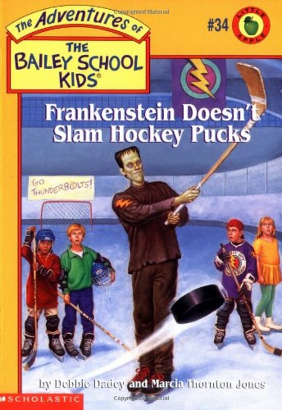 Book cover for "Frankenstein Doesn't Slam Hockey Pucks" by Marcia Thornton Jones