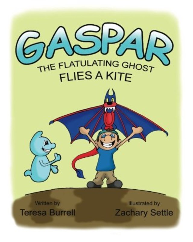 Book cover for "Gaspar, the Flatutating Ghost, Flies a Kite" by Teresa Burrell