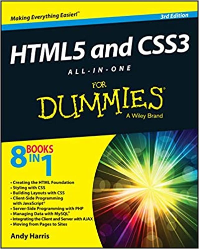Book cover for "HTML5 and CSS3 All-in-One For Dummies" by Andy Harris