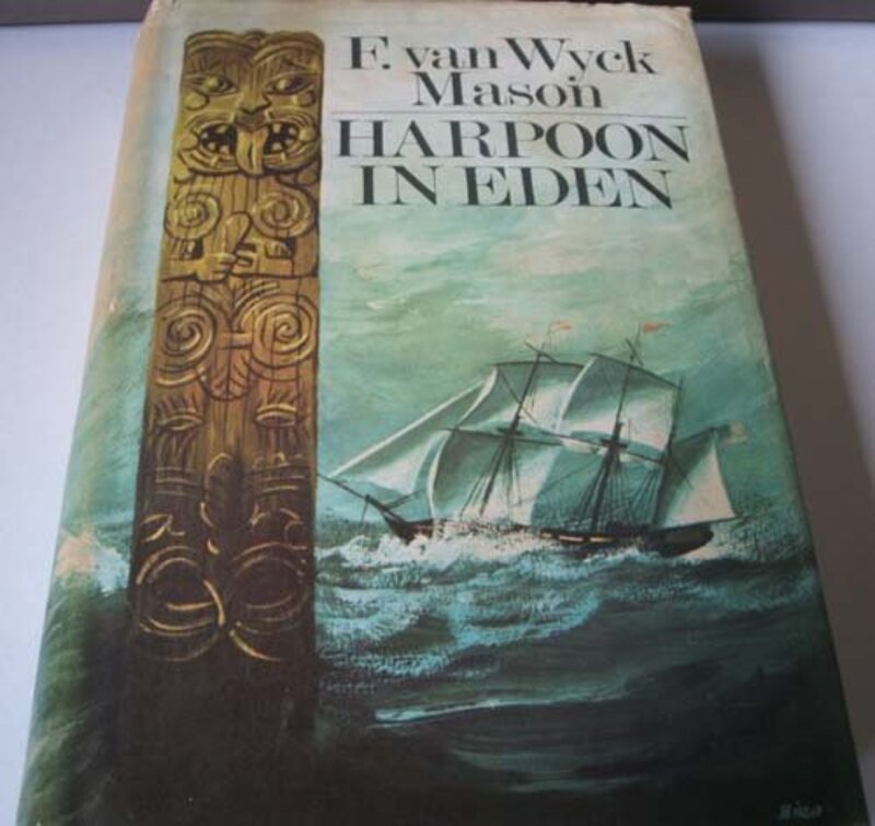 Book cover for "Harpoon in Eden" by F Van Wyck Mason