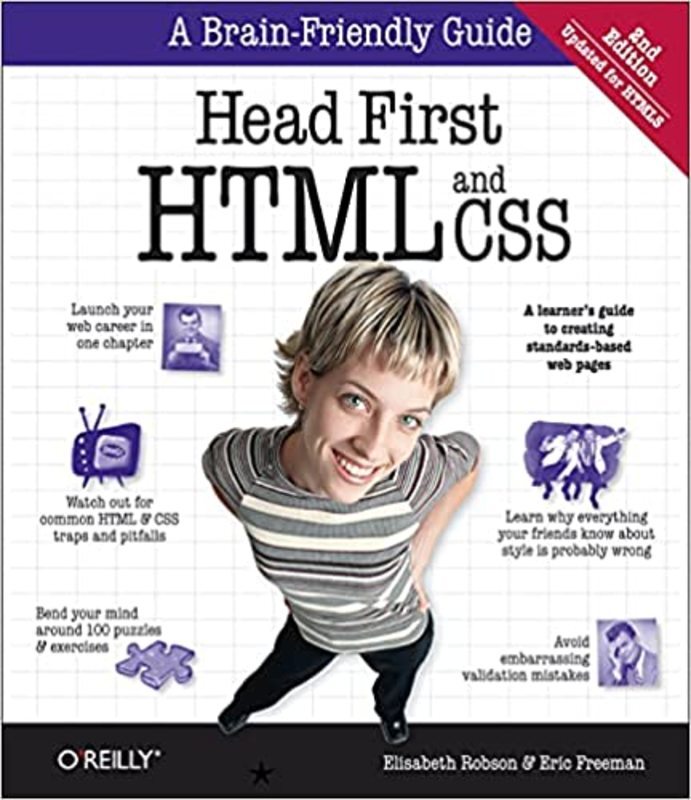 Book cover for "Head First HTML and CSS" by Elisabeth Robson