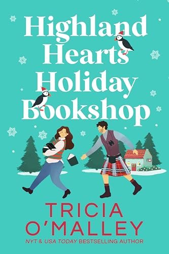 Book cover for "Highland Hearts Holiday Bookshop" by Tricia O'Malley