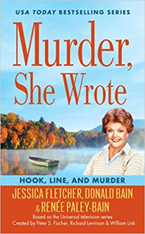 Book cover for "Hook, Line, and Murder" by Jessica Fletcher