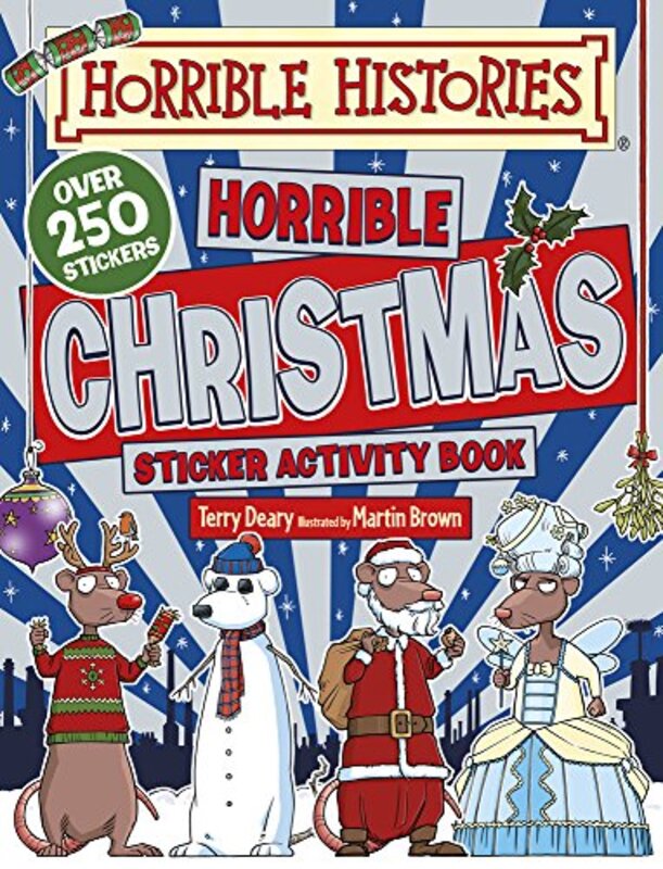 Book cover for "Horrible Histories Christmas Sticker Activity Book" by Terry Deary