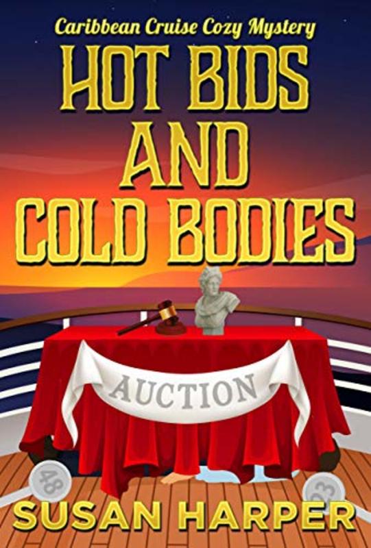Book cover for "Hot Bids and Cold Bodies" by Susan Harper