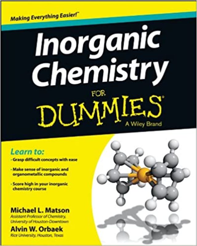 Book cover for "Inorganic Chemistry For Dummies" by Michael Matson