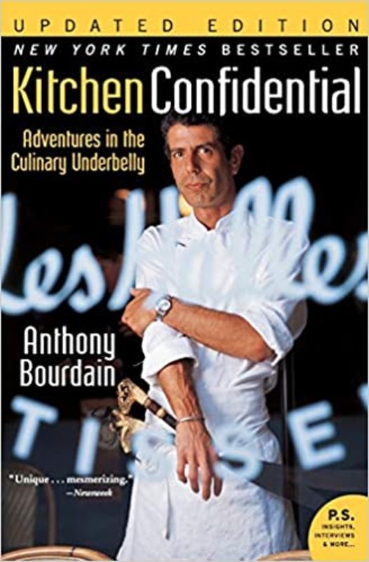 Book cover for "Kitchen Confidential" by Anthony Bourdain