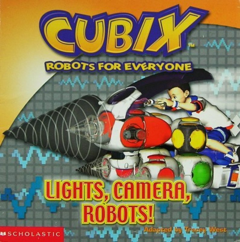 Book cover for "Lights, Camera, Robots!" by Tracey West