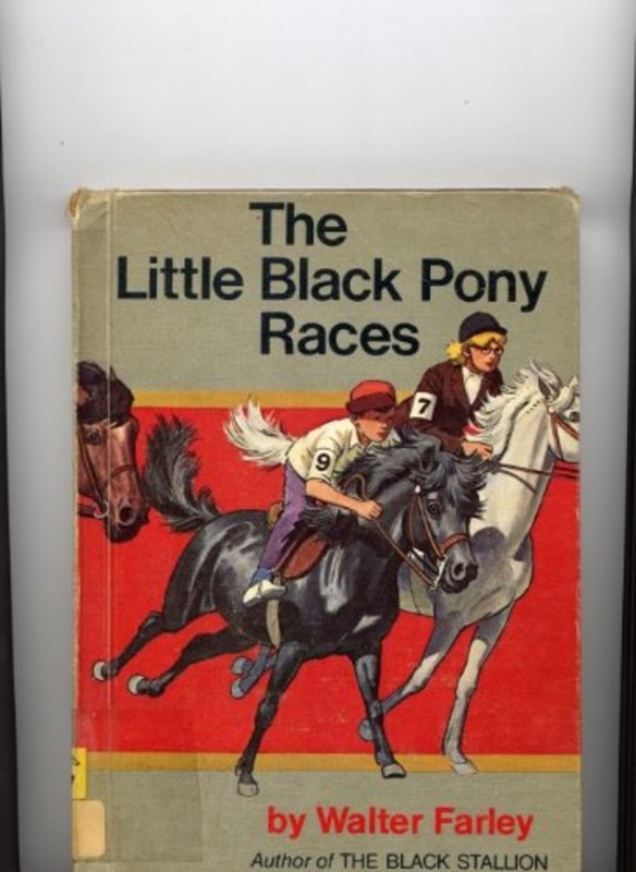 Book cover for "Little Black Pony Races" by Walter Farley