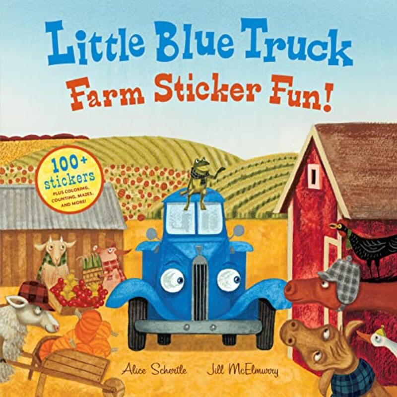 Book cover for "Little Blue Truck Farm Sticker Fun!" by Alice Schertle