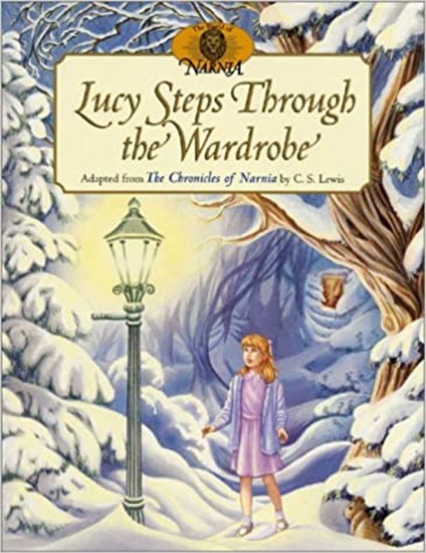 Book cover for "Lucy Steps Through the Wardrobe" by C. S. Lewis
