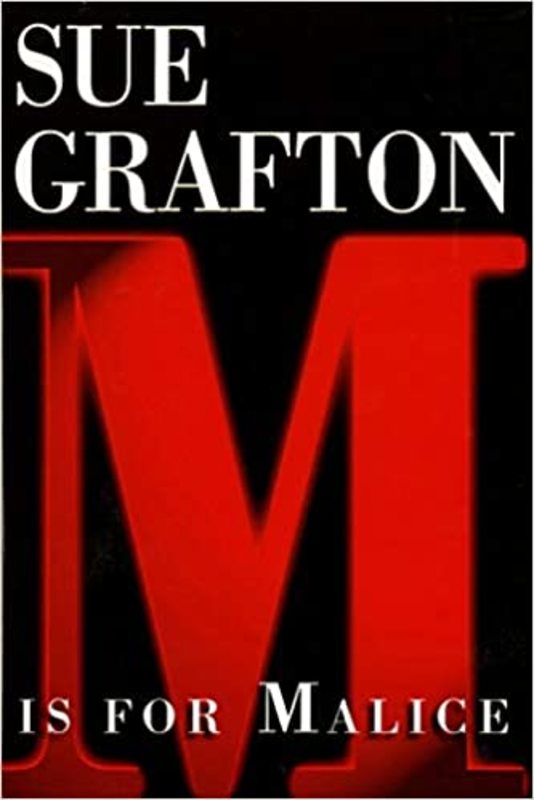 Book cover for "M is for Malice" by Sue Grafton