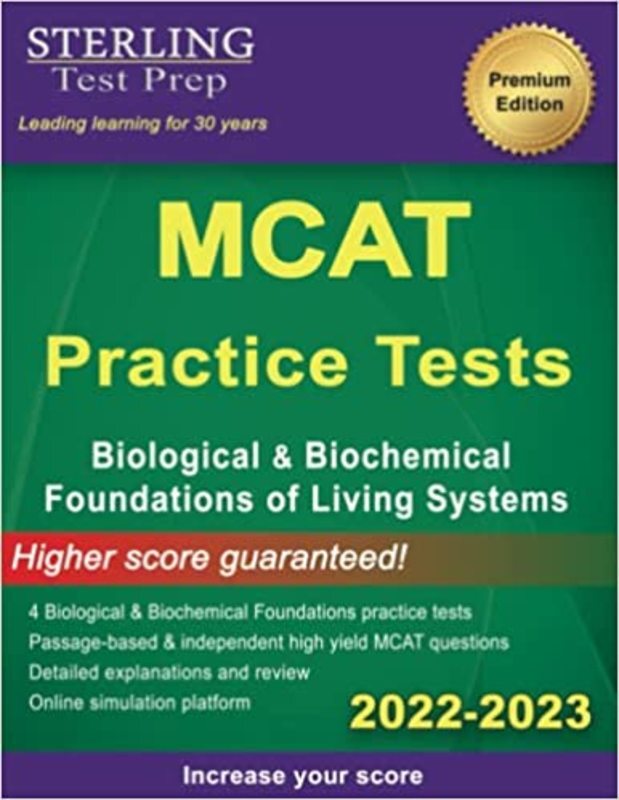 Book cover for "MCAT Practice Tests" by Sterling Test Prep