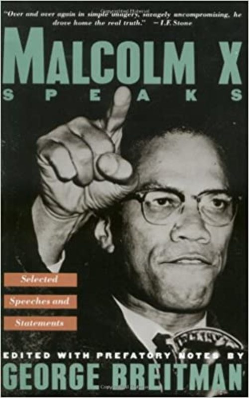 Book cover for "Malcolm X Speaks" by Malcolm X