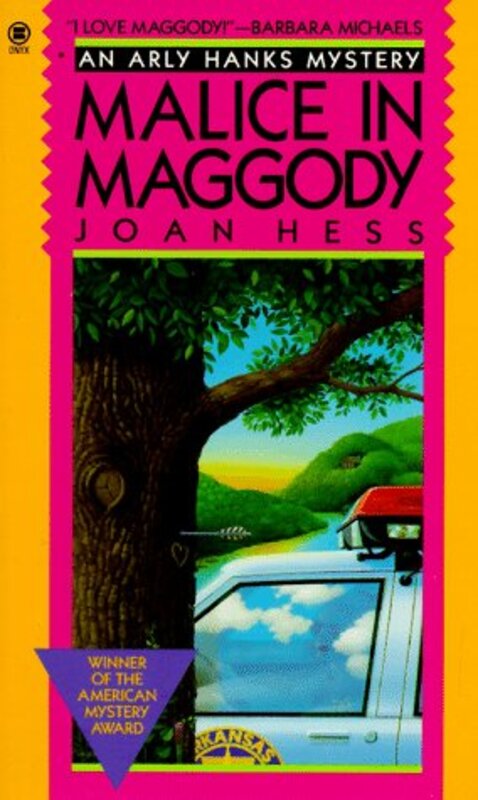 Book cover for "Malice in Maggody" by Joan Hess