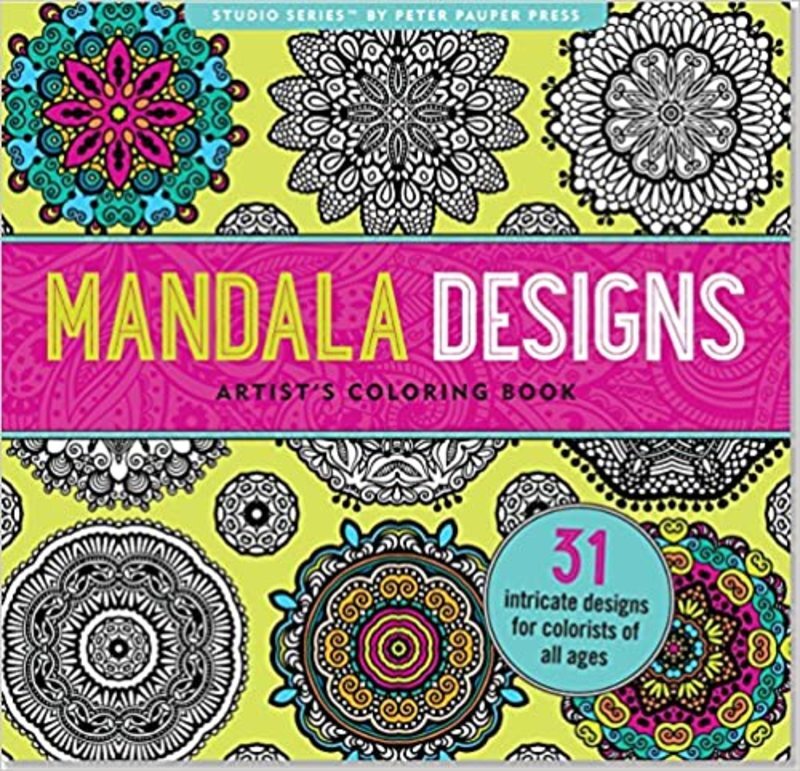 Book cover for "Mandala Designs Adult Coloring Book" by Peter Pauper Press