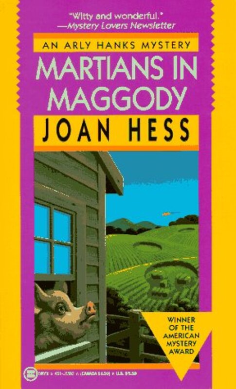 Book cover for "Martians in Maggody" by Joan Hess