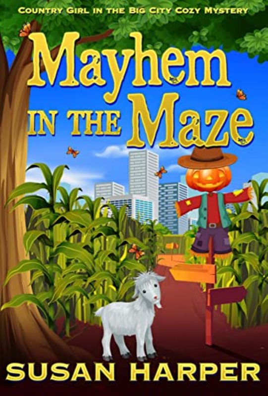 Book cover for "Mayhem in the Maze" by Susan Harper