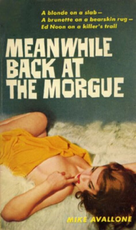 Book cover for "Meanwhile Back at the Morgue" by Michael Avallone