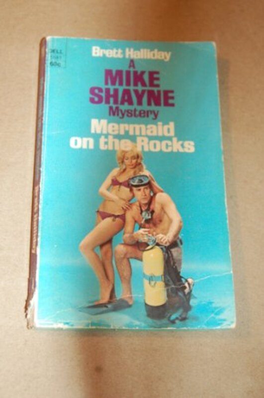 Book cover for "Mermaid on the rocks," by Brett Halliday
