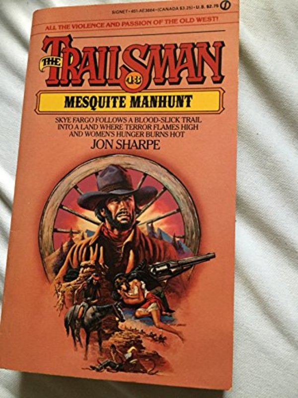 Book cover for "Mesquite Manhunt" by Jon Sharpe