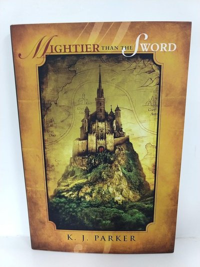 Book cover for "Mightier than the Sword" by Tom Holt