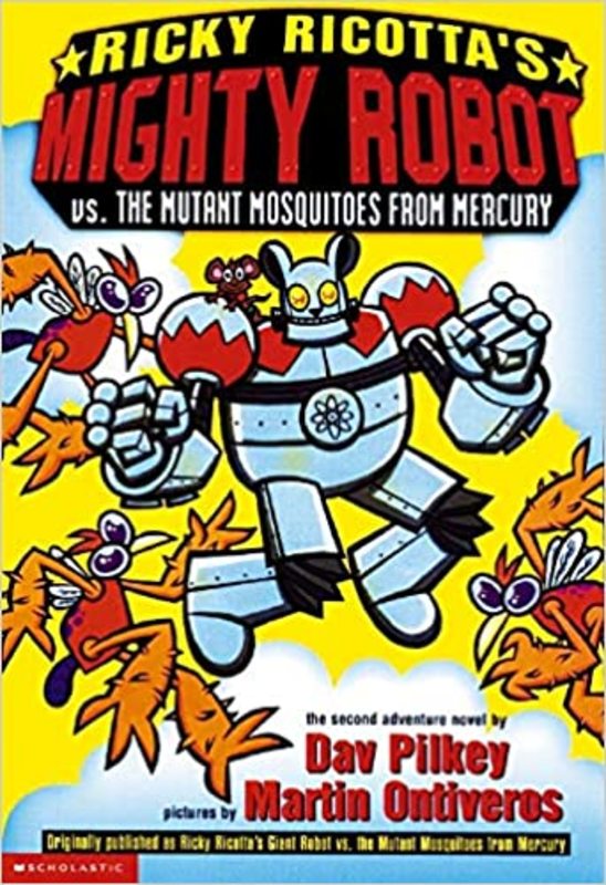 Book cover for "Mighty Robot vs. the Mutant Mosquitoes from Mercury" by Dav Pilkey